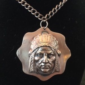 Native American "Indian Chief" solid copper Pendant & Chain-RARE PIECE